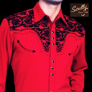 画像: スカリー ウエスタン 刺繍 シャツ（長袖/レッド・ブラック）/Scully Long Sleeve Embroidered Western Shirt(Men's)