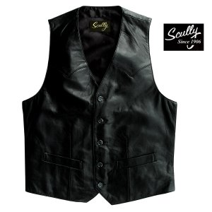 画像: スカリー ウエスタン ラムレザー ベスト（ブラック）/Scully Western Lamb Leather Vest(Black)