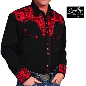 画像: スカリー ウエスタン 刺繍シャツ（長袖/ブラック・クリムゾン）/Scully Long Sleeve Embroidered Western Shirt(Men's)