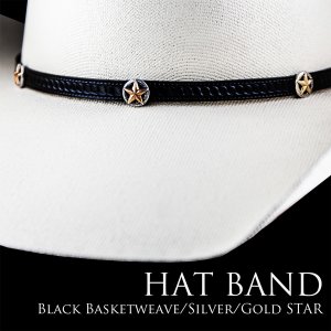 画像: ゴールドスター レザー ハット バンド（ブラック）/Leather Hat Band(Black/Silver/Gold Star Concho)