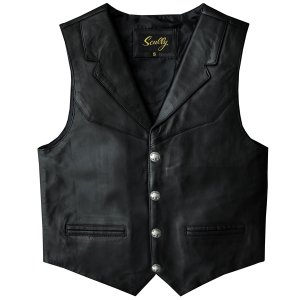 画像: スカリー バッファロースナップ レザー ベスト（ブラック）/Scully Lamb Leather Vest(Black)