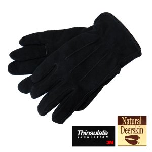 画像: ナチュラル ディアスキン（鹿革）グローブ ブラック （シンサレート入りフリース付き手袋）/Natural Deerskin Leather Gloves Black