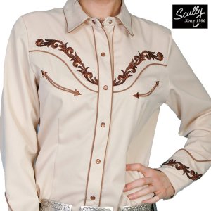画像: スカリー 刺繍・ラインストーン ウエスタン シャツ（長袖/クリーム・ゴールド）/Scully Long Sleeve Western Shirt(Women's)