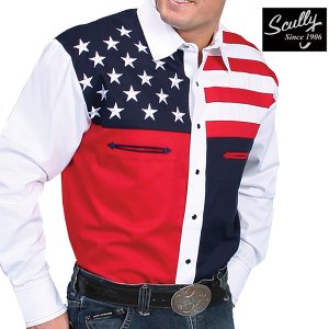 画像: スカリー USA 星条旗 アメリカ国旗 刺繍シャツ（メンズ 長袖/アメリカンフラッグ）/Scully Long Sleeve Western Shirt