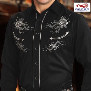 画像: ローパー オールドウエスト 刺繍 ウエスタン シャツ（長袖/ブラック・シルバー）/Roper Old West Long Sleeve Embroidered Western Shirt(Black/Silver)