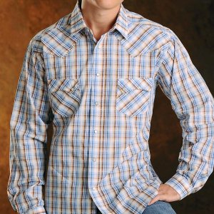 画像: パンハンドルスリム ラフストック ウエスタン シャツ（ブルー・ブラウン/長袖）/Rough Stock Long Sleeve Western Shirt by Panhandle Slim(Powder Blue)