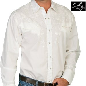 画像: スカリー スナップフロント 刺繍 ウエスタン シャツ（長袖/ホワイト・フロント&バック刺繍）/Scully Long Sleeve Embroidered Snap Front Shirt(Men's)