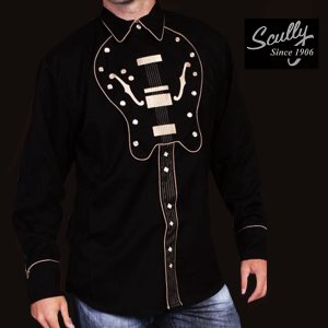 画像: スカリー ウエスタン 刺繍 シャツ ギター（長袖/ブラック）S（身幅約55cm）XL（身幅約67cm）/Scully Long Sleeve Embroidered Western Shirt