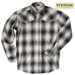画像: ステットソン フランネル ウエスタンシャツ（グレー・ブラック/長袖）大きいサイズ L（身幅約59cm）/Stetson Flannel Long Sleeve Western Shirt(Grey/Black Plaid)
