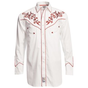 画像: パンハンドルスリム ウエスタン 刺繍 シャツ（ホワイト・レッド/長袖）大きいサイズ L（身幅約61cm）/Panhandle Slim Long Sleeve Western Shirt(White/Red)