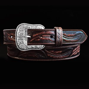 画像: アリアット リーフ&フラワー・スクロール ウエスタン レザーベルト（ブラウン）/Ariat Embossed Leaf Design Western Leather Belt(Brown)