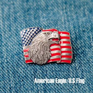 画像: ピンバッジ アメリカンイーグル&アメリカ国旗 星条旗/Pin American Eagle US Flag