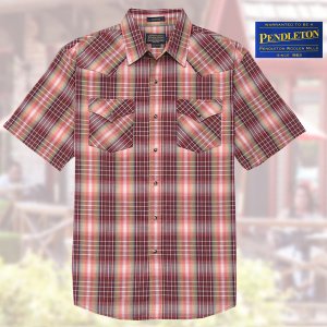 画像: ペンドルトン 半袖 ウエスタン シャツ マルーン・グリーンS/Pendleton Shortsleeve Western Shirt 