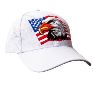 画像: アメリカンイーグル＆アメリカンフラッグ シャドウつき 刺繍 キャップ（ホワイト）/Baseball Cap(White)