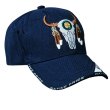 画像1: ネイティブプライド シャドウつき 刺繍 キャップ フェザー ブルスカル（ネイビー）/Native Pride Embroidered Cap Feather Bull Skull(Navy)