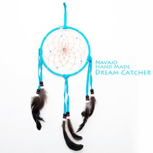 画像: アメリカインディアン ナバホ族 ハンドメイド ドリームキャッチャー 13cm（ターコイズ/ブラック・ブラウン・ホワイト）/Navajo Hand Made Dream Catcher