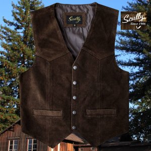 画像: スカリー スナップフロント カーフスエード ベスト（ブラウン）/Scully Calf Suede Leather Vest(Brown)