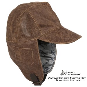 画像: マッド ボンバー ビンテージ ヘルメット アビエーター レザー ハット 帽子（ ブラウン）/Mad Bomber® Vintage Helmet Aviator Hat Distressed Leather Brown
