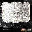 画像1: ノコナ ウエスタン ベルト バックル ロングホーン ロープエッジ（アンティークシルバー）/Nocona Western Belt Buckle Longhorn Rope Edge Antique Silver 