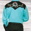 画像2: スカリー ウエスタン 刺繍 シャツ ホースシュー・ローズ（長袖/ターコイズ・ブラック）/Scully Long Sleeve Horseshoe Rose Embroidered Western Shirt Turquoise Black(Men's)