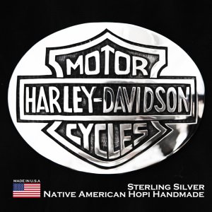 画像: ハーレー ダビッドソン アメリカ ホピ族 925 シルバー ハンドメイド オーバーレイ ベルト バックル/Harley Davidson Native American Hopi Joe Josytewa Hand Made Sterling Silver Buckle
