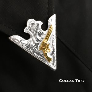 画像: ウエスタン カラーチップ シルバー・ゴールドガン/Collar Tips Engraved Silver w/Gun