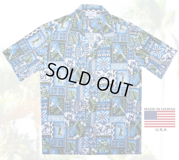画像2: アロハシャツ ハワイアンシャツ ウクレレ・リーフ（ブルー）L/Aloha Shirt Ukulele(Blue)