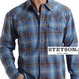 画像: ステットソン フランネル ウエスタンシャツ（ブルー・ブラウン/長袖）S/Stetson Flannel Long Sleeve Western Shirt Blue/Brown Plaid
