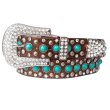 画像1: ターコイズ・ラインストーン ウエスタン レザーベルト（ブラウン）/Blazin Roxx Western Leaher Belt(Brown)