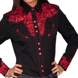画像: スカリー 刺繍 ウエスタン シャツ（長袖/ブラック・クリムゾン）/Scully Long Sleeve Western Shirt(Women's)