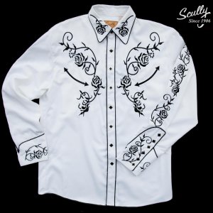 画像: スカリー ウエスタン 刺繍 シャツ(長袖/ホワイト・ブラック)/Scully Long Sleeve Embroidered Western Shirt