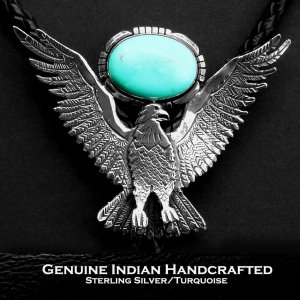 画像: アメリカンイーグル ナバホ スターリングシルバー ターコイズ ボロタイ/American Eagle Navajo Sterling Silver Turquoise Bolo Tie