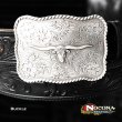 画像1: ノコナ ウエスタン ベルト バックル ロングホーン ロープエッジ（アンティークシルバー）/Nocona Western Belt Buckle Longhorn Rope Edge Antique Silver 