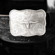 画像2: ノコナ ウエスタン ベルト バックル ロングホーン ロープエッジ（アンティークシルバー）/Nocona Western Belt Buckle Longhorn Rope Edge Antique Silver 