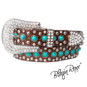 画像: ブレイジン ロックス ターコイズ・ラインストーン ウエスタン レザーベルト(ブラウン)/Blazin Roxx Western Leaher Belt(Brown)