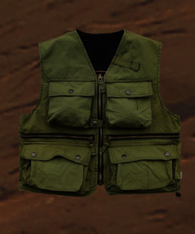 画像: ウォッシュド コットンキャンバス フィールド ベスト（アーミーグリーン）/Washed Field Vest