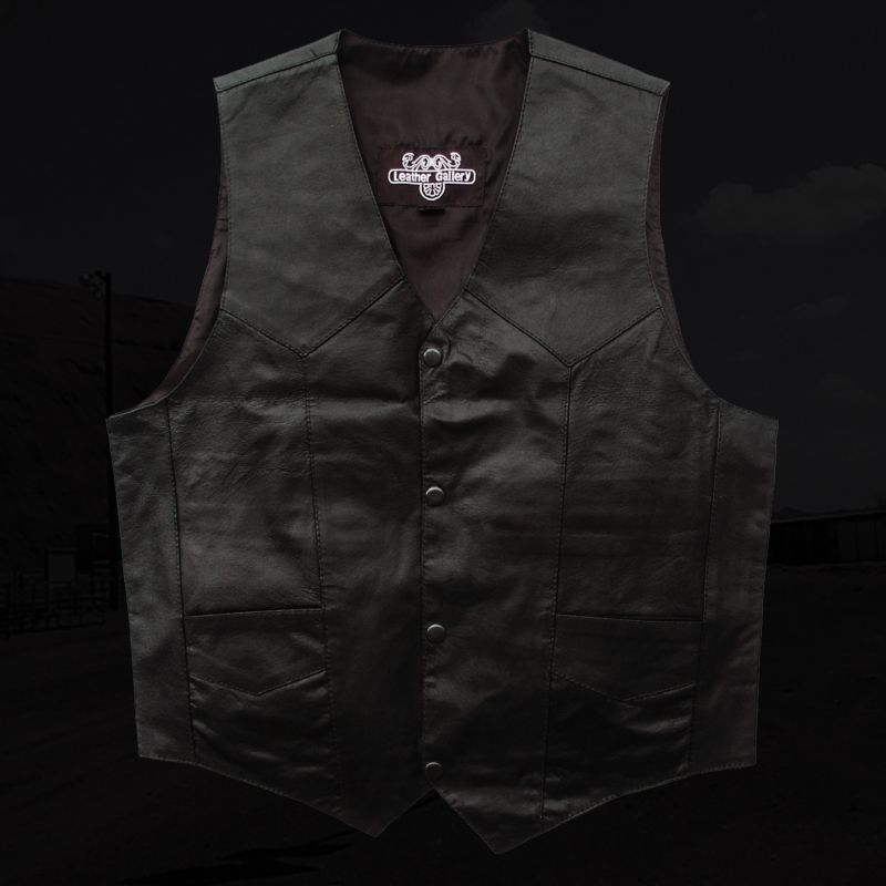 画像1: ウエスタン レザー ベスト（ブラック）/Western Leather Vest(Black)