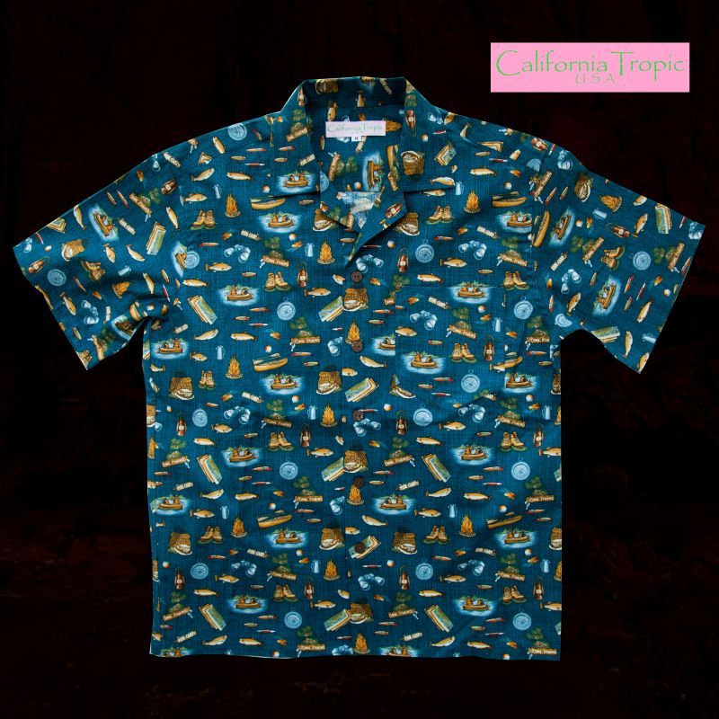 画像1: カリフォルニア トロピック USA キャンプシャツ（フィッシング・デニム）/California Tropic Camp Shirt