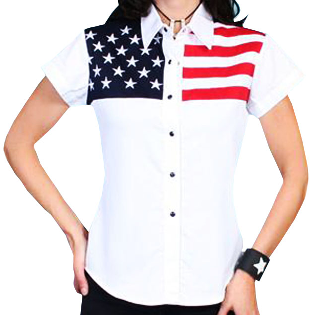 画像: スカリー USA アメリカ国旗シャツ（キャップスリーブ/アメリカンフラッグ）/Scully Western Shirt(Women's)