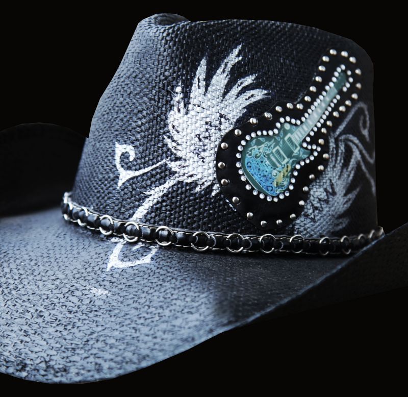 画像: 光る ロックギター ウエスタンスタイル ストローハット/Western Straw Hat (Black)