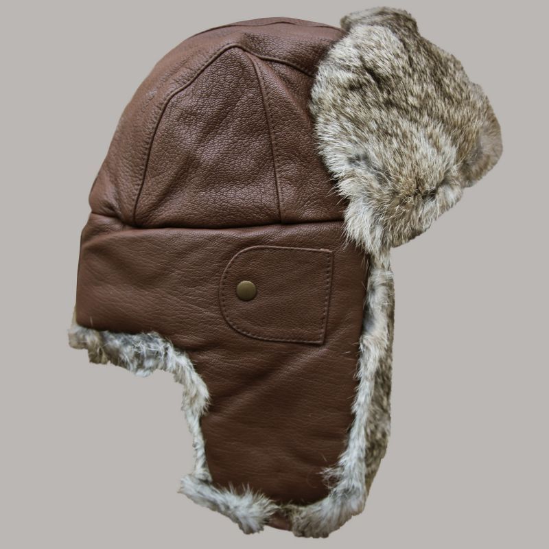 画像1: マッド ボンバー ハット 帽子（レザー＆ラビット ファー ブラウン）/Mad Bomber Hat(Brown)