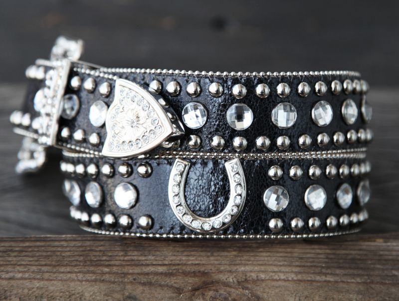 画像: ホースシュー ラインストーン ウエスタン レザーベルト（ブラック）/Rhinestone Western Belt(Black)