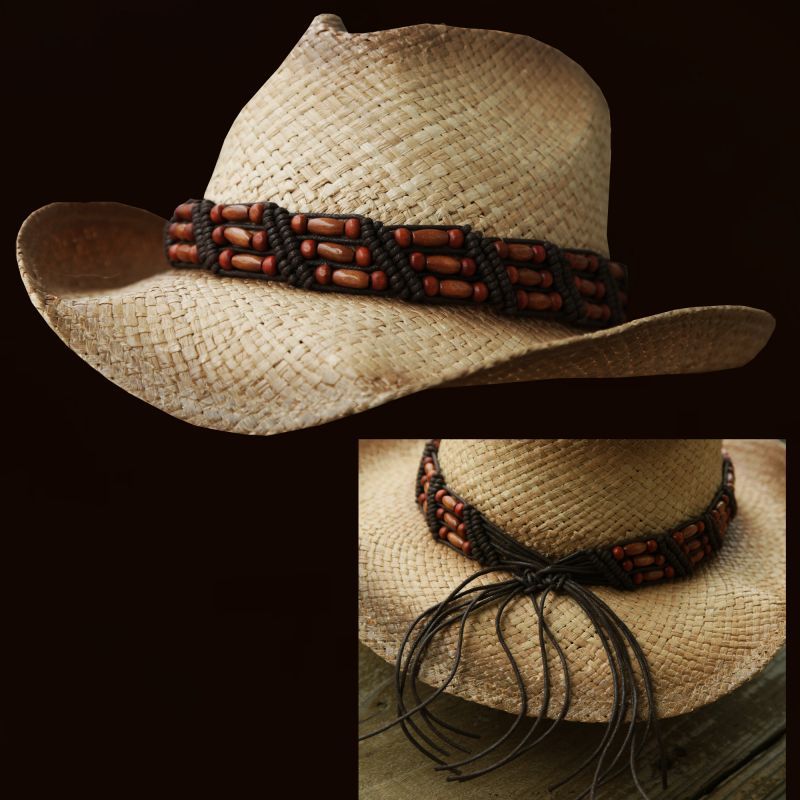 画像1: ウェスタン ストローハット ビーズ（ナチュラル）/Western Straw Hat