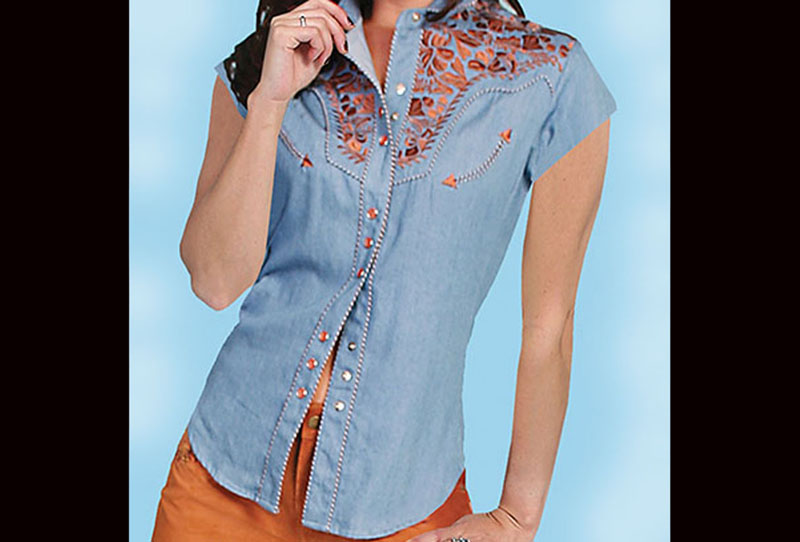 画像: スカリー ウエスタン 刺繍 シャツ（キャップスリーブ/ライトブルー）/Scully Western Shirt(Women's)