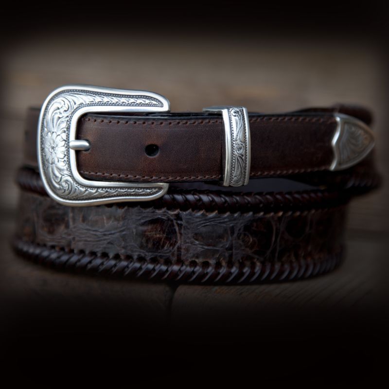 画像: 3ピース レザートリム ウエスタン レザー ベルト（ブラウン）/Leather Belt(Brown)