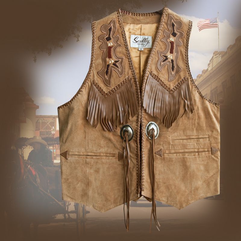 画像1: スカリー ウエスタン レザー フリンジ ベスト（バーボン）/Scully Western Leather Fringe Vest