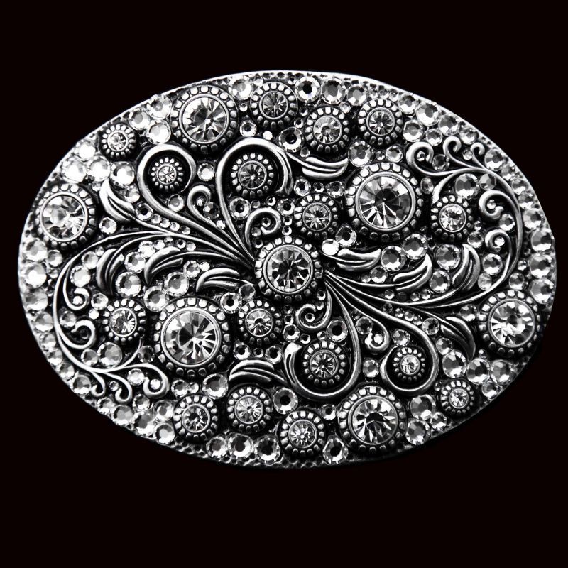 画像1: ノコナ ラインストーン フローラルスクロール ベルト バックル（クリスタルフィリグリー）/Nocona Belt Buckle