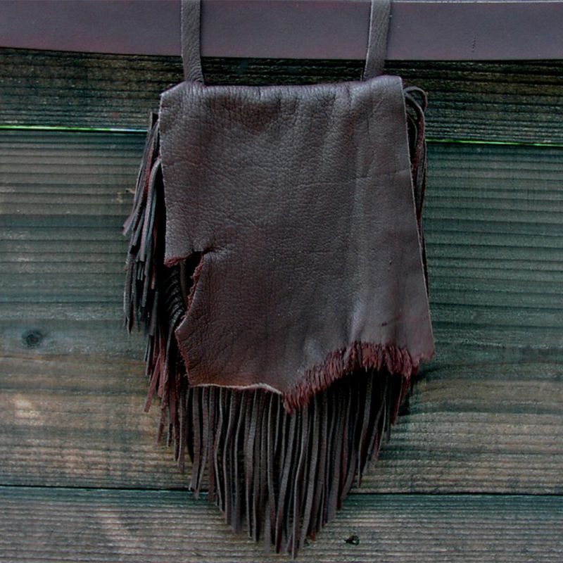 画像1: ディアスキン フリンジベルトポーチ（チョコ）/Deerskin Fringe Belt Pouch