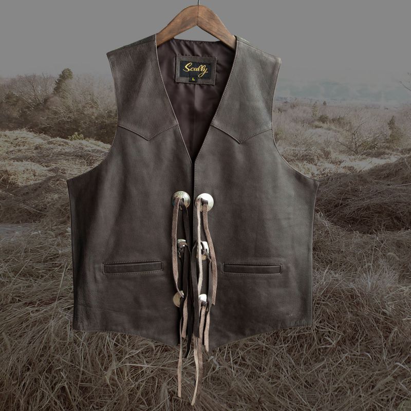 画像: スカリー ウエスタン レザー＆コンチョ ベスト（ブラウン）L/Scully Western Concho Vest(Brown)