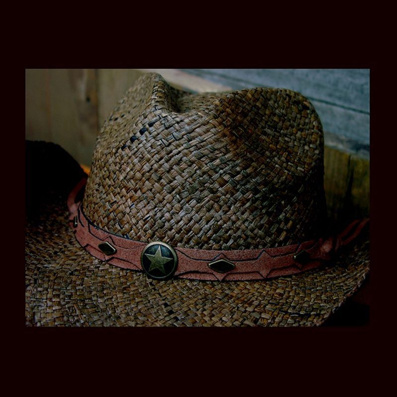 画像1: ウエスタン スター レザーバンド ストローハット/Western Straw Hat